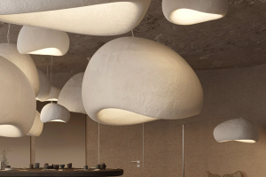 Creating Ambiance with a Wabi-Sabi Paper Mache Pendant Lamp at Cafe Bar