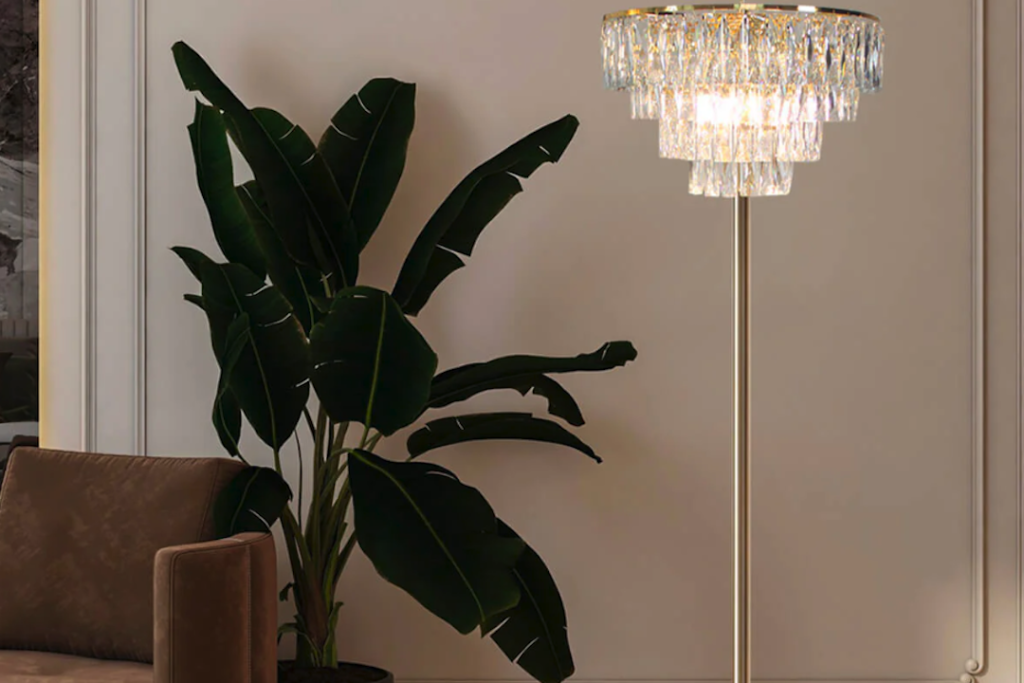 Elegant Villa Entryway Illumination: Neo-Classical Crystal Tier Floor Lamp